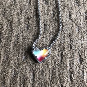 Silver necklace. Rainbow heart. Adjustable length.